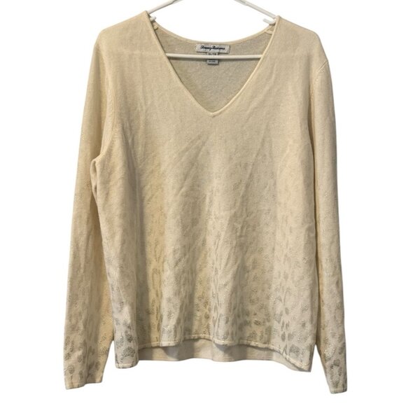 Tommy Bahama‎ Women Size XL Sweater Gold Sparkle Cashmere/Wool Blend Designer - Picture 1 of 12